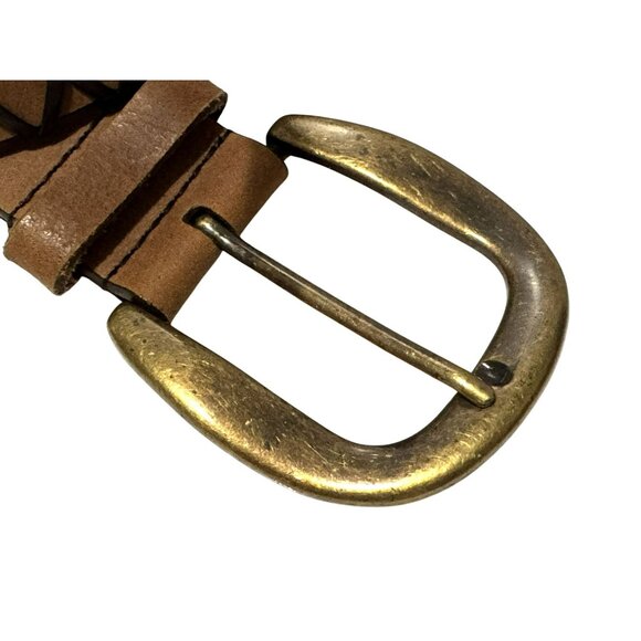 Y2K Faded Glory Braded V-Stitch Leather Two-Tone Belt Large Brass Buckle  30-34 - Picture 3 of 4